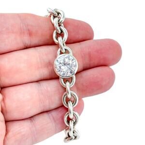 Chunky Link Cubic Zirconia Bracelet | Sterling Silver 925 Statement Chain 7.75"